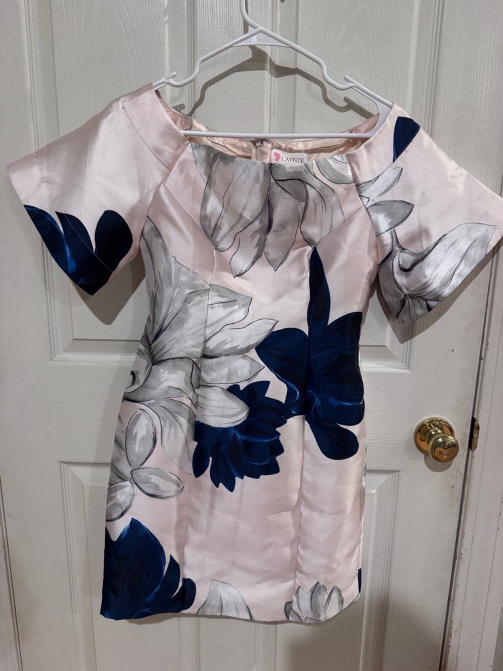 L'ATISTE Light Pink Floral Dress with Navy Accents